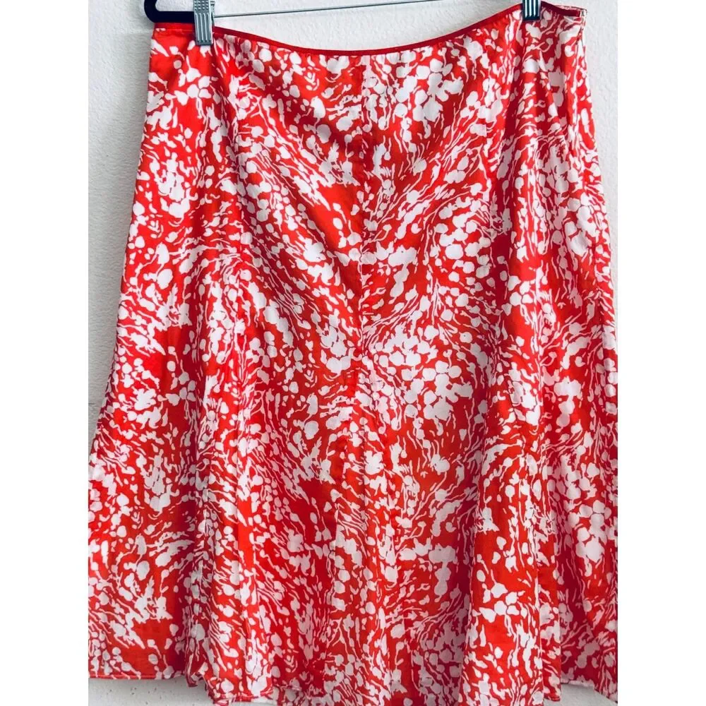 Talbots Linen Cotton A-Line Skirt Orange White Abstract Floral Size 14
